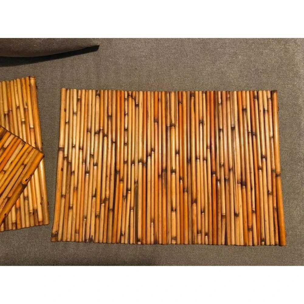 Set of 3 Vintage Bamboo Slat Placemats Natural Woven Tiki Boho Dining Table Mats